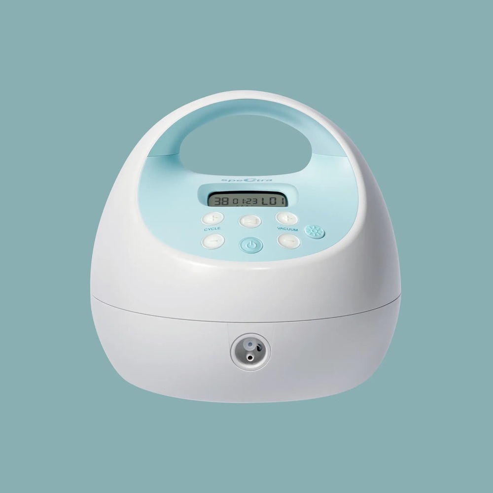White and Light Blue Electric Breast Pump with Handle